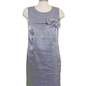 Banana Republic Dress Womens Size 8 Navy Silver Bow Striped Sheath Career Party